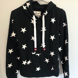 blue hoodie with white stars